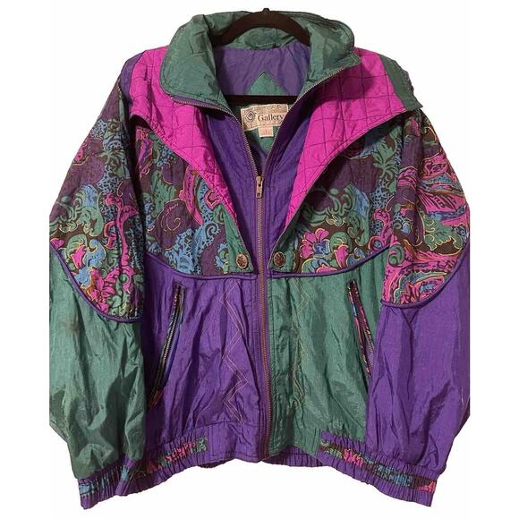 Gallery Jackets & Blazers - Gallery Sport Vtg Ski Jacket S Wind Breaker Peacock Quilted Paisley Purple Green